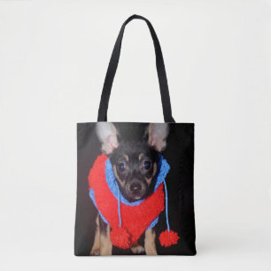 Cute Puppy in Red Wool Sweater Tote Bag
