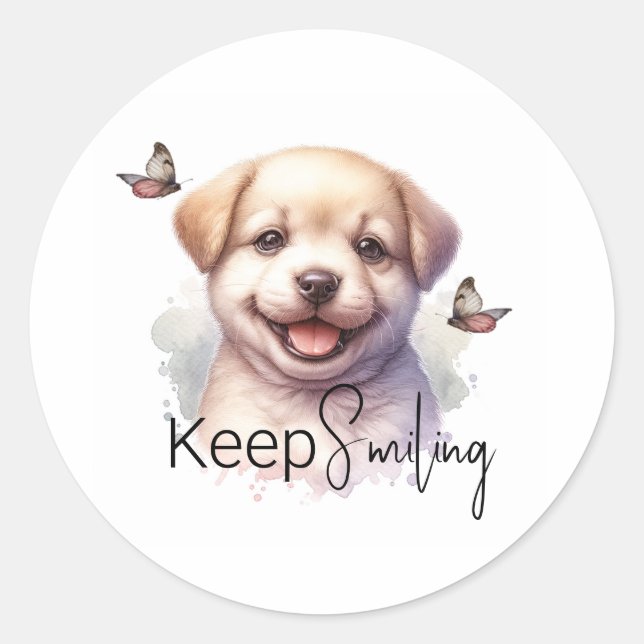 Cute Puppy Keep Smiling Custom Classic Round Sticker (Front)