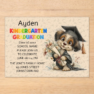 Cute Puppy Kindergarten Graduation  Acrylic Invitations