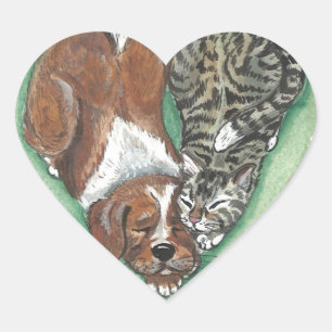 Cute Puppy Kitten Dog Cat Art Heart Design Sticker