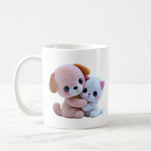 Cute Puppy Kitten Hug Coffee Mug