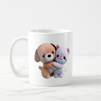 Cute Puppy Kitten Hug Coffee Mug