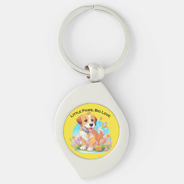 Cute Puppy Little Paws Big Love Keychain (Front)