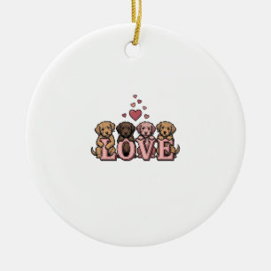 Cute Puppy Love Valentine Vintage Engraving Design Ceramic Ornament