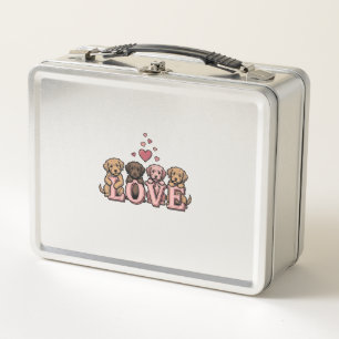 Cute Puppy Love Valentine Vintage Engraving Design Metal Lunch Box