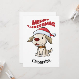Cute puppy Merry Christmas custom Christmas card