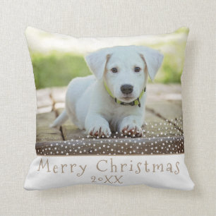 Cute Puppy Merry Christmas Custom Holiday Photo Throw Pillow