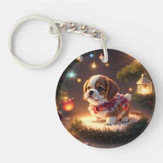 Cute Puppy Merry Christmas Keychain
