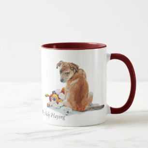 Cute puppy mixed breed with teddy dog portrait art mug