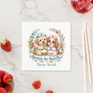 Cute Puppy Nurse Pawsitive Watercolor Personalized Napkin