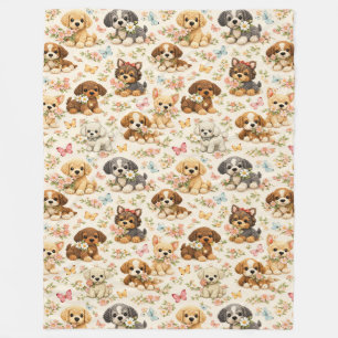 Cute Puppy pattern floral Butterfly  Fleece Blanket