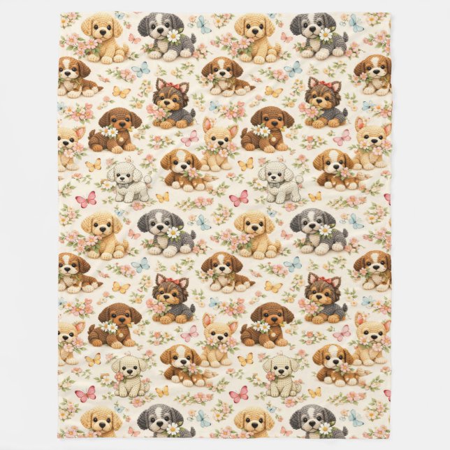 Cute Puppy pattern floral Butterfly  Fleece Blanket (Front)