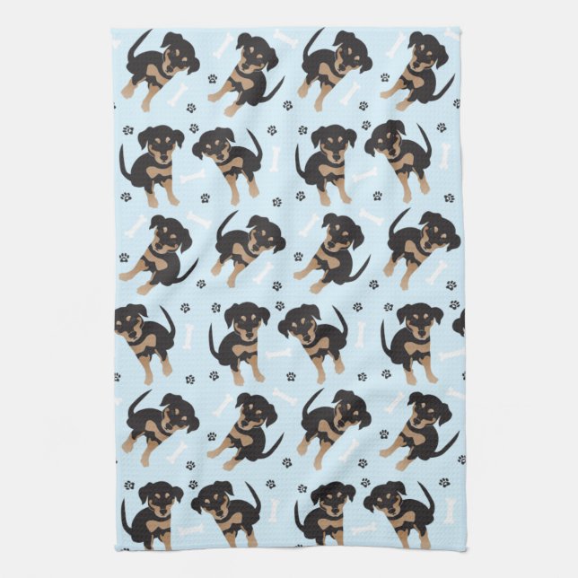 Cute Puppy Paw Print Dog Bone Pattern Blue Kitchen Towel (Vertical)
