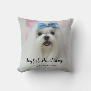 Cute Puppy Pawlidays Modern Dog Christmas Design Throw Pillow