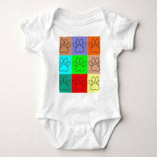 Cute Puppy Paws In Squares Baby Bodysuit