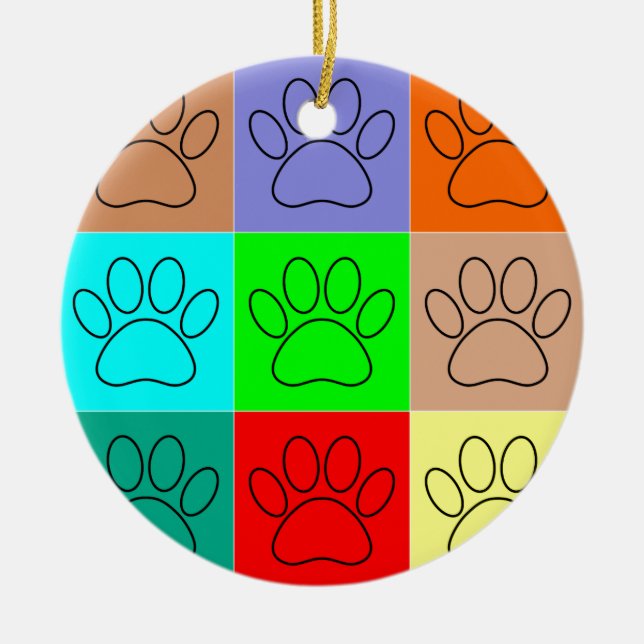 Cute Puppy Paws In Squares Ceramic Ornament (Front)