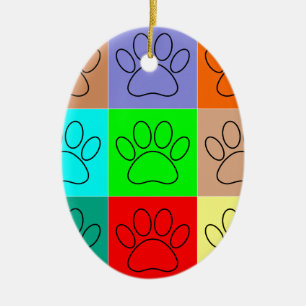Cute Puppy Paws In Squares Ceramic Ornament
