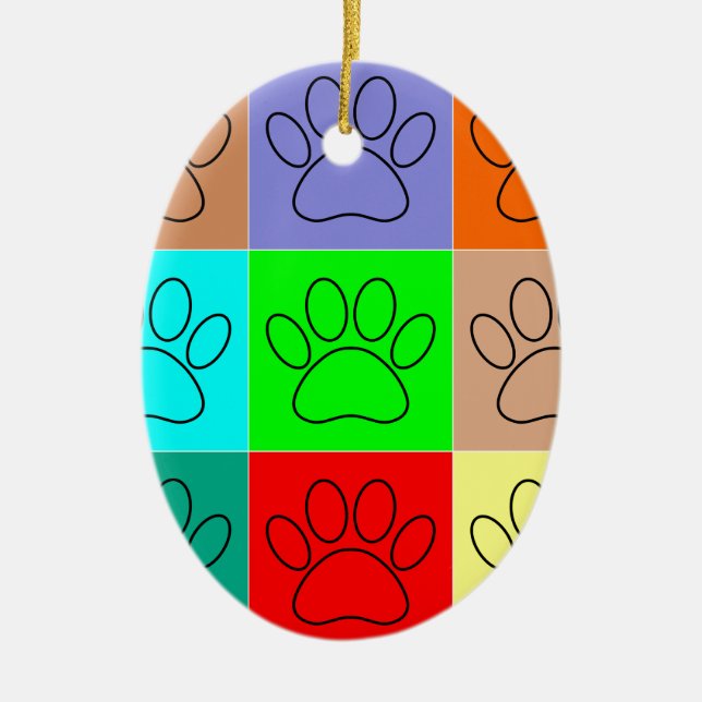 Cute Puppy Paws In Squares Ceramic Ornament (Front)