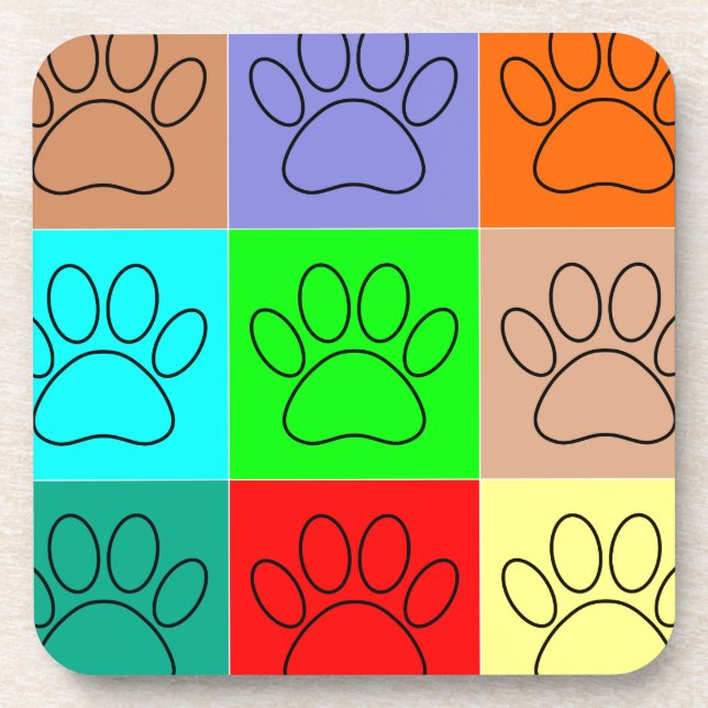 Cute Puppy Paws In Squares Coaster (Front)