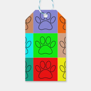 Cute Puppy Paws In Squares Gift Tags