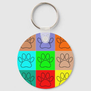Cute Puppy Paws In Squares Keychain