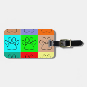 Cute Puppy Paws In Squares Luggage Tag