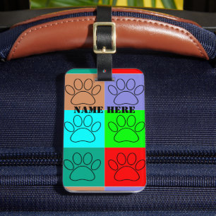 Cute Puppy Paws In Squares Personalize Luggage Tag