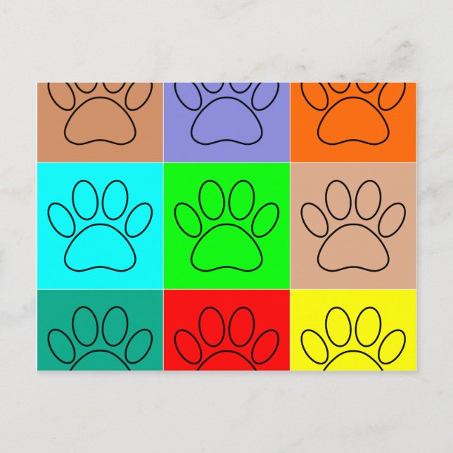 Cute Puppy Paws In Squares Postcard (Front)