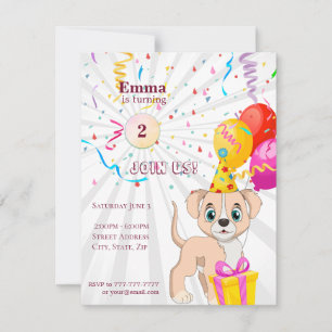 Cute Puppy Personalized Birthday Girl Invitation