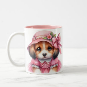Cute Puppy Pink Hat And Pink Dress Mug