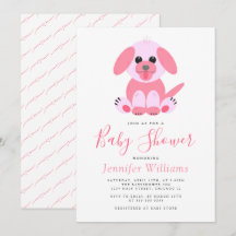 Cute Puppy Pink Personalized Baby Girl Shower