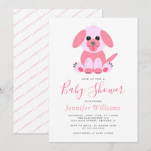 Cute Puppy Pink Personalized Baby Girl Shower  Invitation