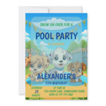 Cute Puppy Pool Party Personalized Birthday