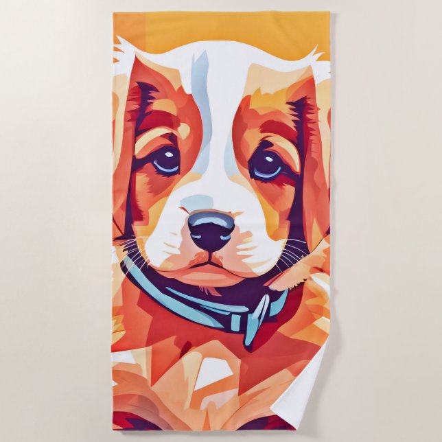 Cute Puppy Pop Art Beach Towel (Front)