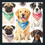 Cute Puppy Portraits Bandana Collage Watercolor Poster<br><div class="desc">An irresistibly charming gallery of happy,  expressive dog faces! This delightful watercolor-style collage features adorable pugs,  golden retriever,  jack russell,  dachshund and more each wearing colorful patterned bandanas full of personality. Perfect for dog lovers who adore sweet,  heartwarming portraits of their favorite breeds in a joyful,  hand-painted look.</div>