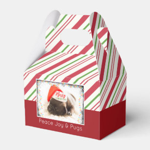 Cute Puppy Pug in a Red Santa Hat Christmas Favor Box