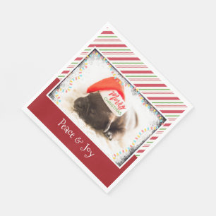Cute Puppy Pug in a Red Santa Hat Christmas Napkin