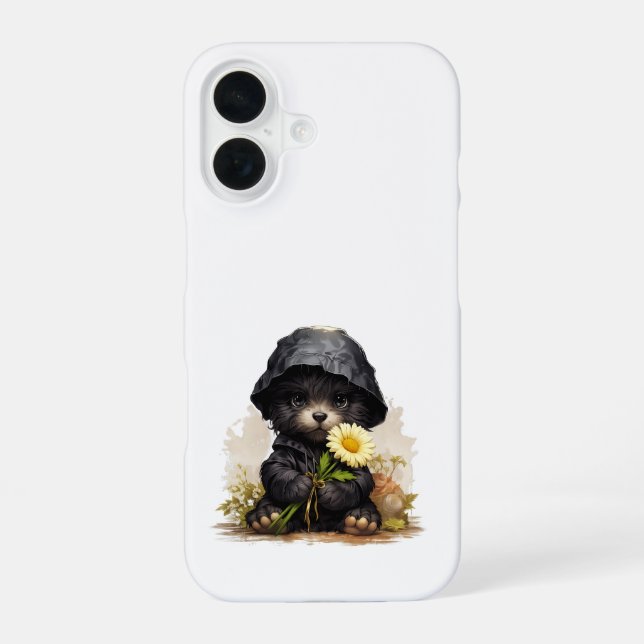 Cute Puppy Raincoat iPhone 16 Case Floral (Back)
