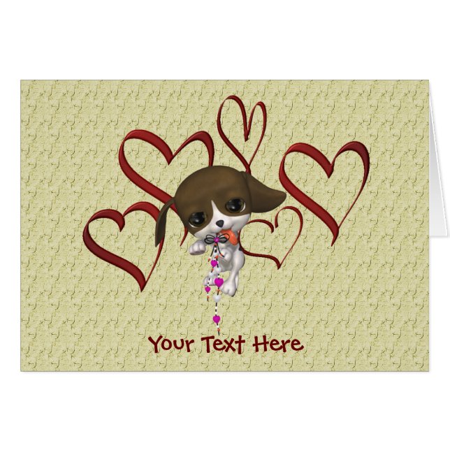 Cute Puppy Red Hearts Animal Photo Card (Front Horizontal)