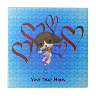 Cute Puppy Red Hearts Tile Trivet