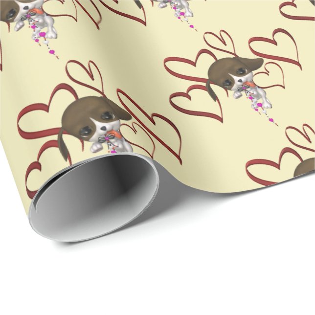 Cute Puppy Red Hearts    Wrapping Paper (Roll Corner)
