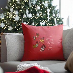 Cute Puppy Reindeer Baby’s First Christmas Throw Pillow