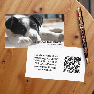 Cute Puppy Replaceable Photograph & QR Code  Business Card