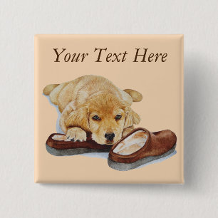 cute puppy retriever dog cuddling slippers 2 inch square button
