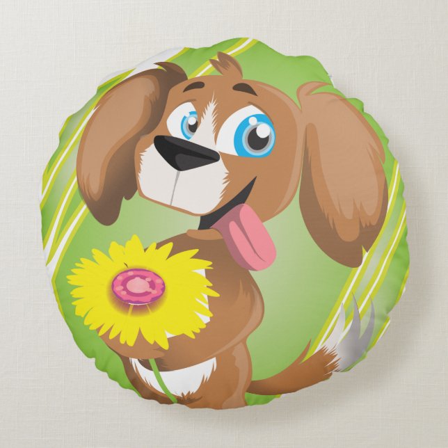 Cute Puppy Round Pillow (Back)