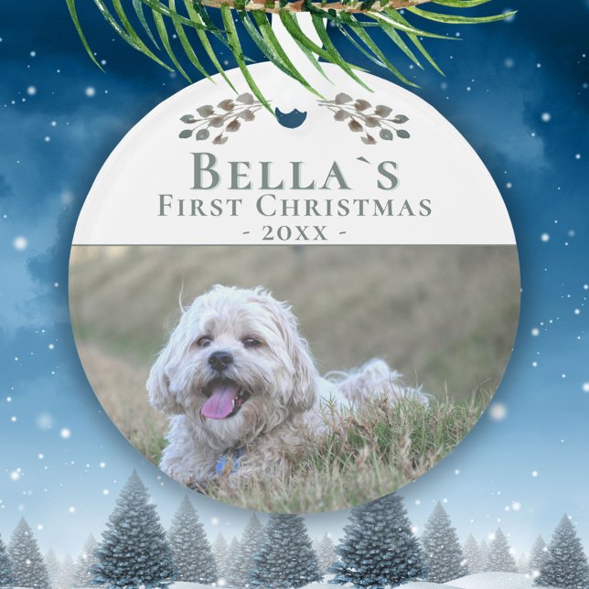 Cute Puppy`s First Christmas Dog Pet Photo Ornament (Creator Uploaded)