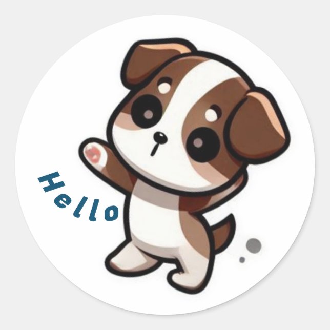 Cute puppy saying hello classic round sticker (Front)