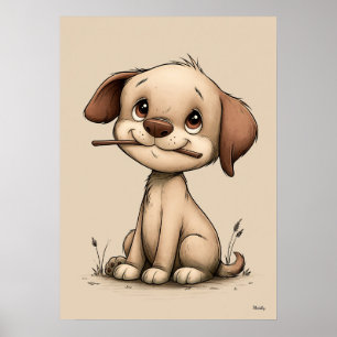 Cute Puppy Scandinavian Nursery Animal Art Minimal Poster