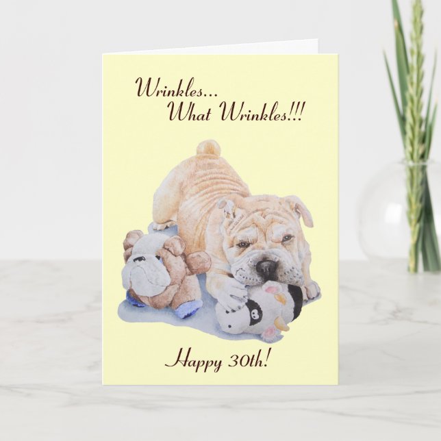 Cute puppy shar pei dog and teddy funny 30th card (Front)