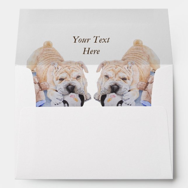 Cute puppy shar pei portrait with teddy bears art envelopes (Back (Bottom))
